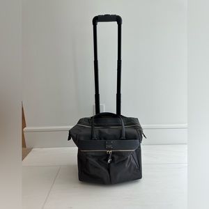 Henri Bendel Black Vinyl & Leather Jetsetter Carryon Wheelie Roller Bag
